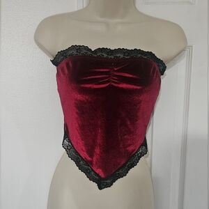 SHEIN Burgundy Velvet Bandeau with Black Lace